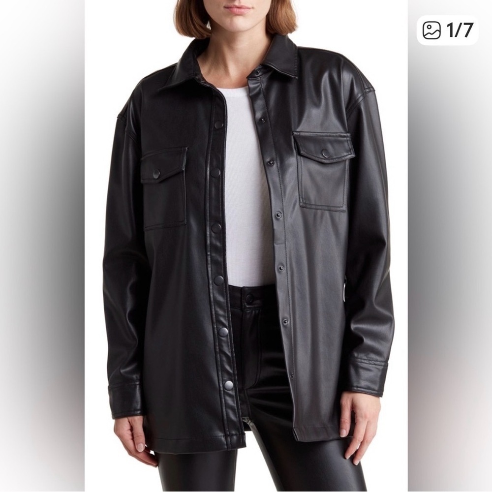 Joe's Jeans Black Faux Leather Snap Shirt Shacket
